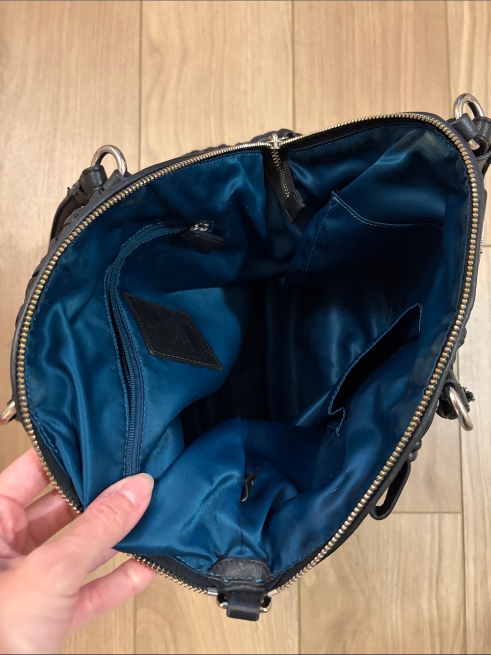 Coach 70th Anniversary Black Quilted Purse with turquoise lining - Picture 4 of 5